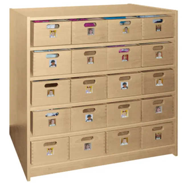 Armoire à bacs avec 20 bacs en bois L/H/P : 102x98x40 cm, bacs chacun L/H/P : 23,5x14x36 cm