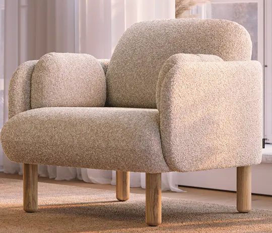 CANAPE 1 PLACE MYAMI STRUCTURE ET PIEDS BOIS MASSIF FRENE TISSU BERTA